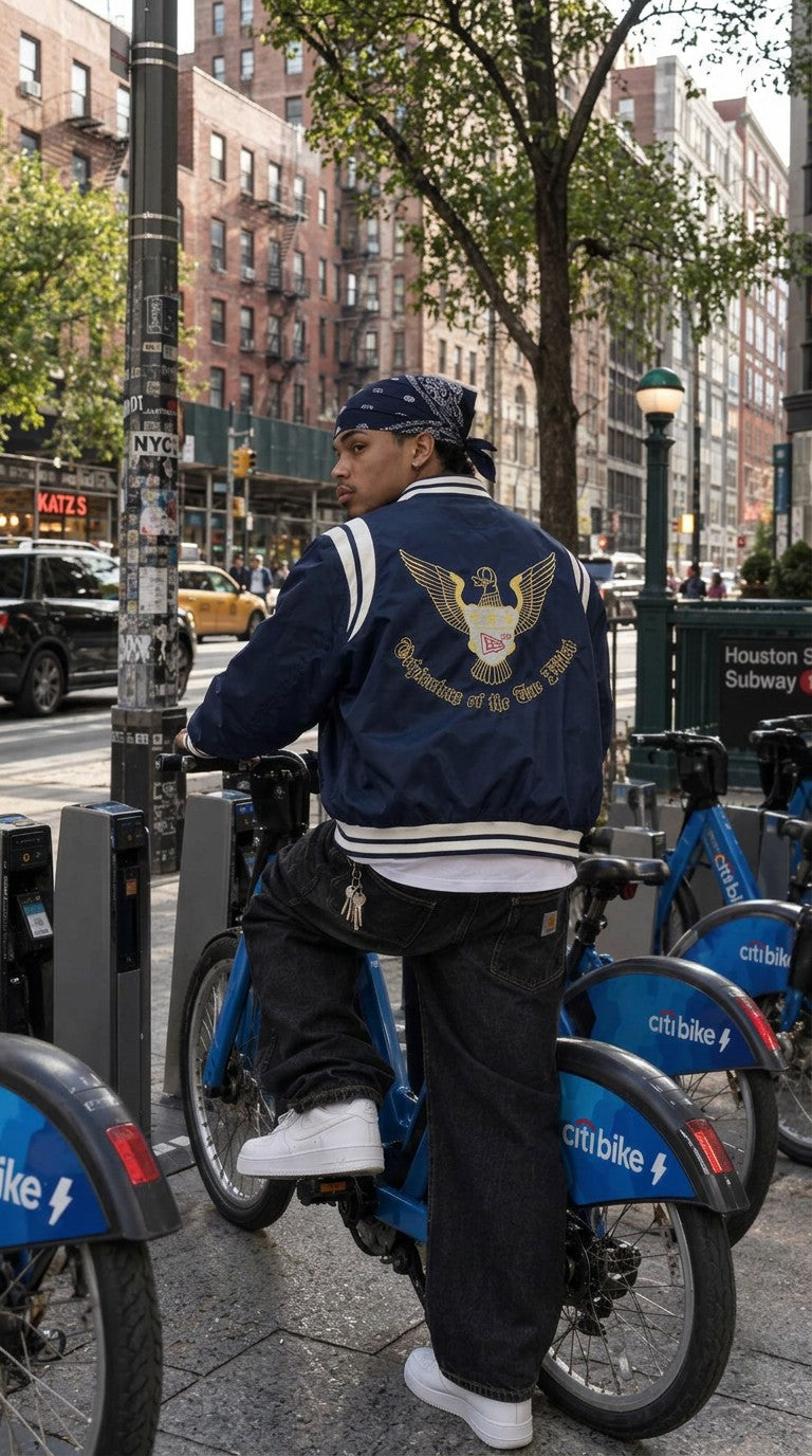 New Era 'Originators of the True Fitted' Eagle Satin Varsity Jacket — foto 2