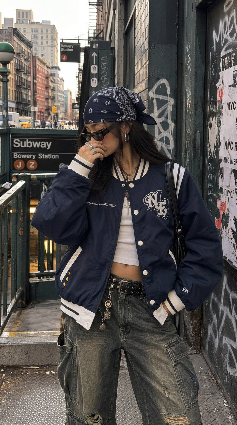 New Era 'Originators of the True Fitted' Eagle Satin Varsity Jacket — foto 4
