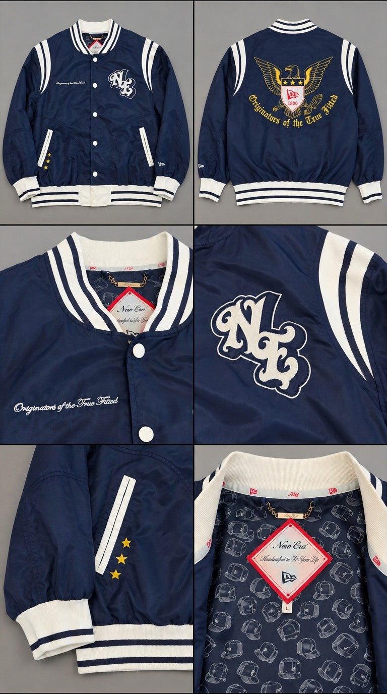 New Era 'Originators of the True Fitted' Eagle Satin Varsity Jacket — foto 5