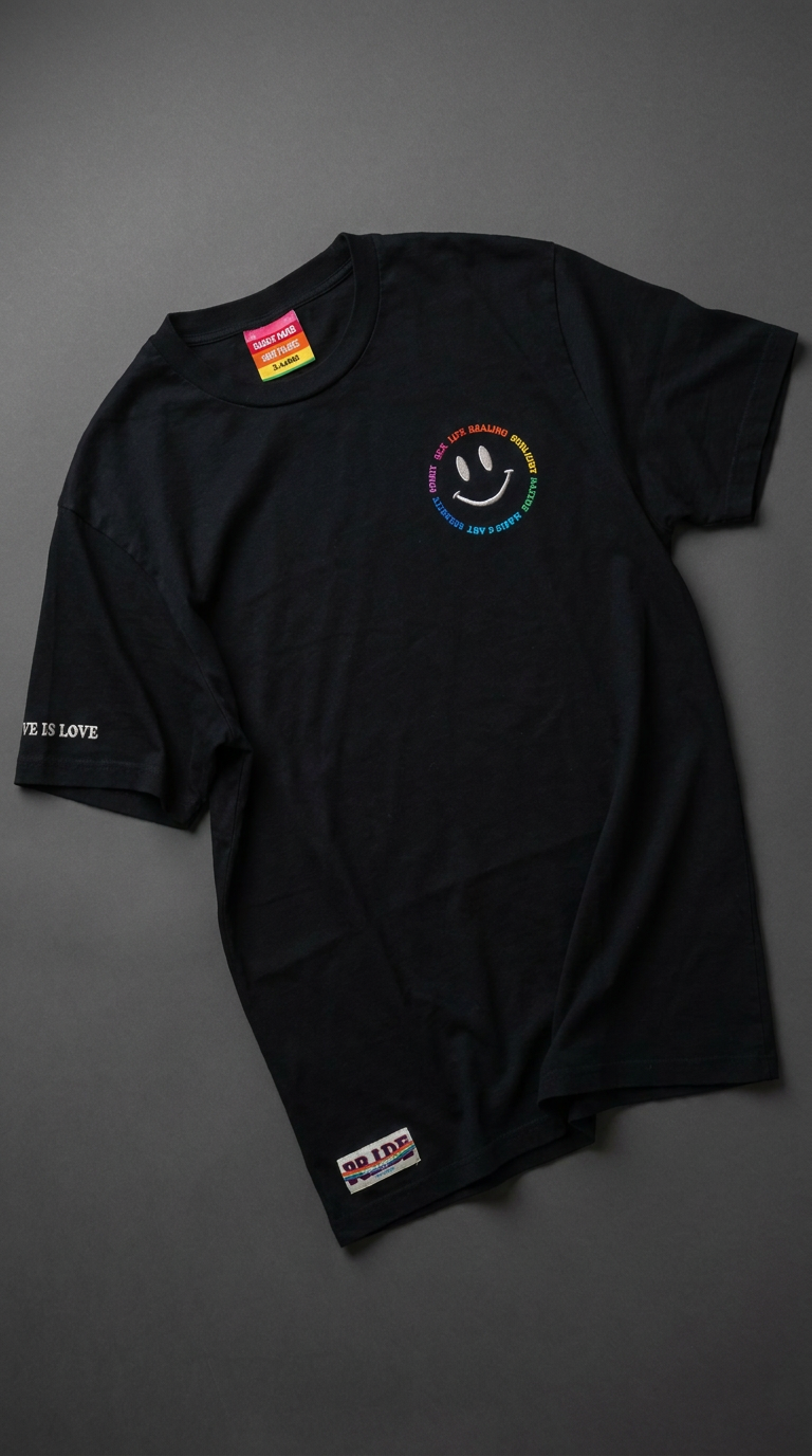 Camiseta Shoe Palace × Gilbert Baker Rainbow Smiley Preta