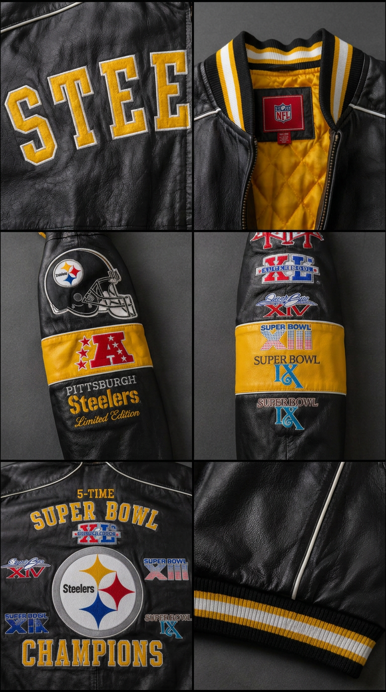 Pittsburgh Steelers Super Bowl Champions Genuine Leather Jacket
