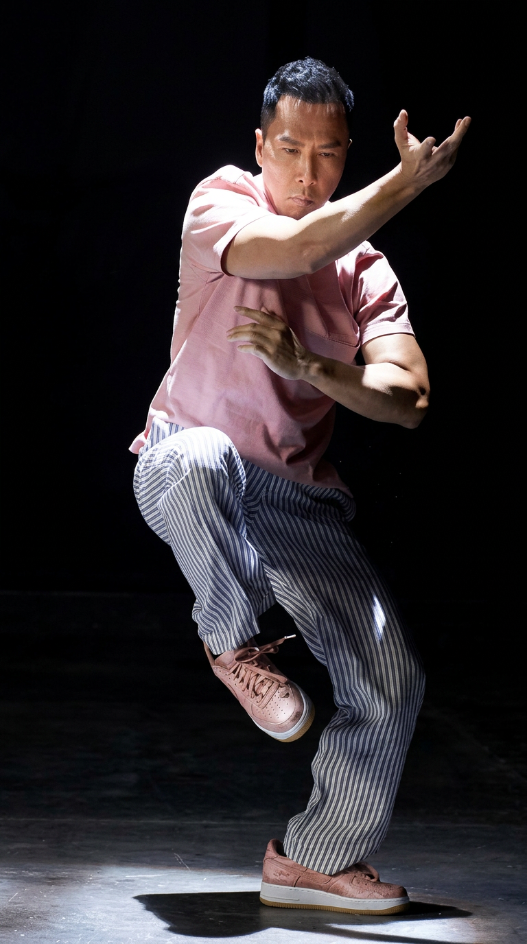 Foto de arquivo: fundador da CLOT em pose de kung fu usando o par rosé