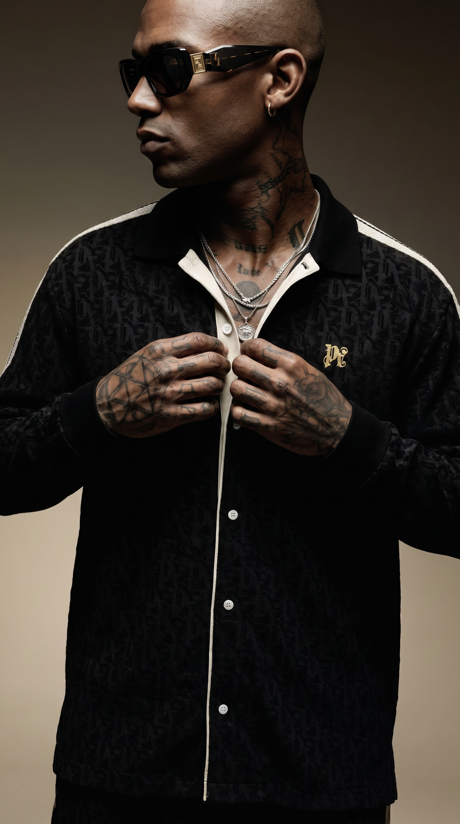 Camisa Palm Angels Monograma Jacquard Preta