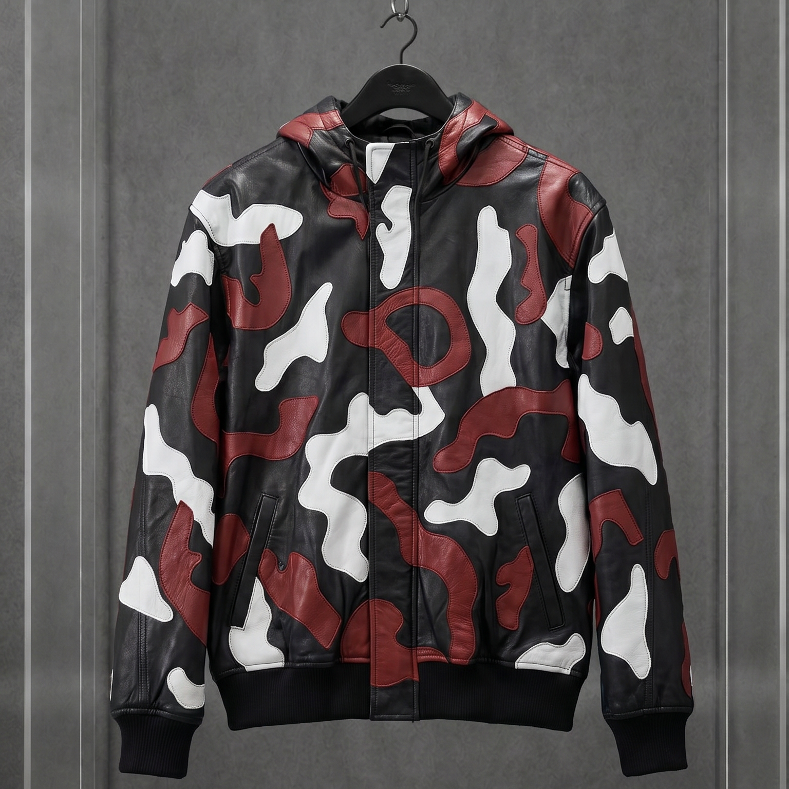 Jaqueta Supreme Camo Leather Hooded Red Camo