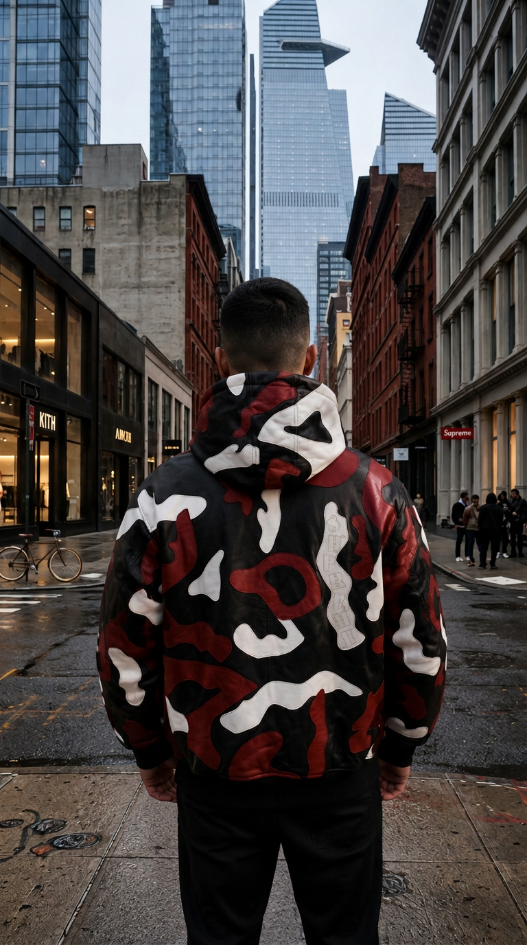 Jaqueta Supreme Camo Leather Hooded Red Camo