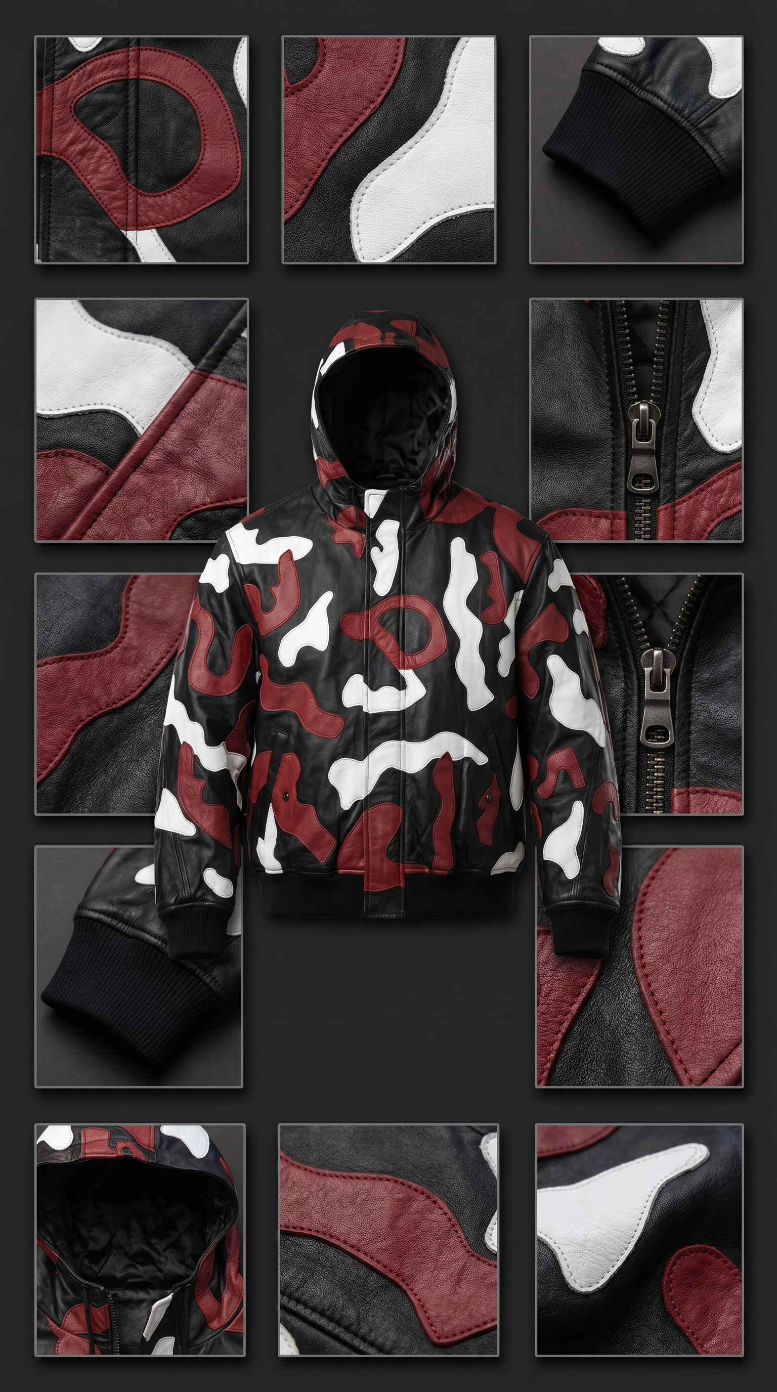 Jaqueta Supreme Camo Leather Hooded Red Camo