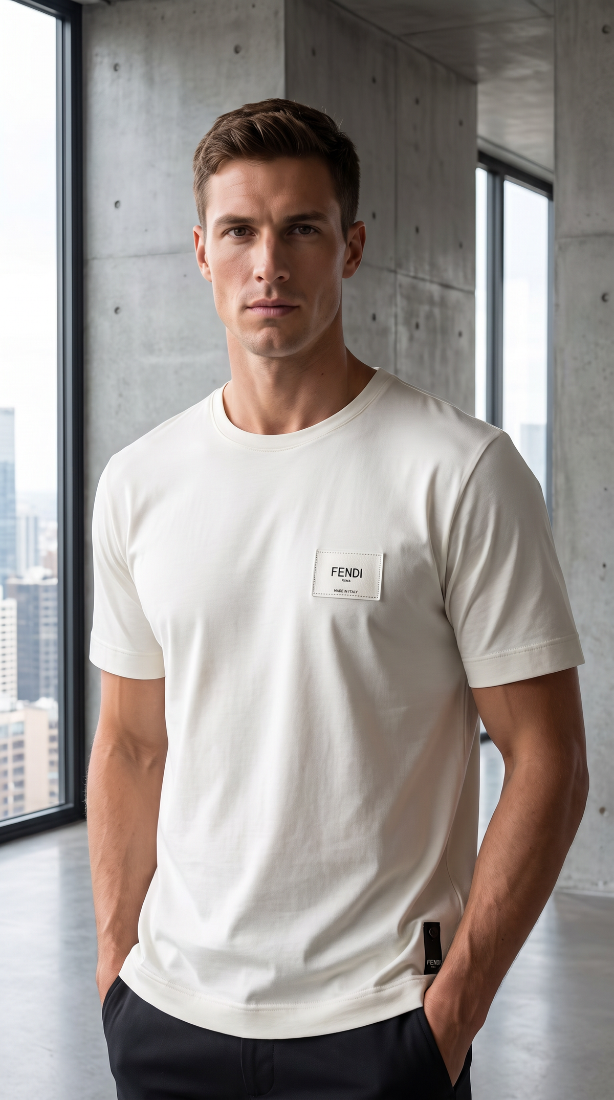 FENDI ROMA' Logo Patch Tee