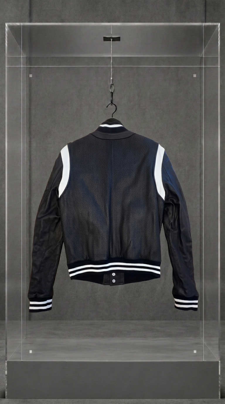 BALMAIN Varsity Bomber em Couro Perfurado