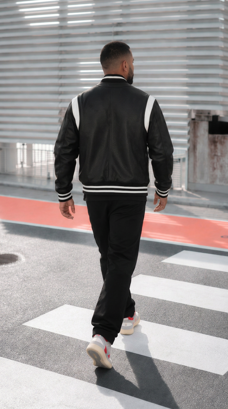 BALMAIN Varsity Bomber em Couro Perfurado
