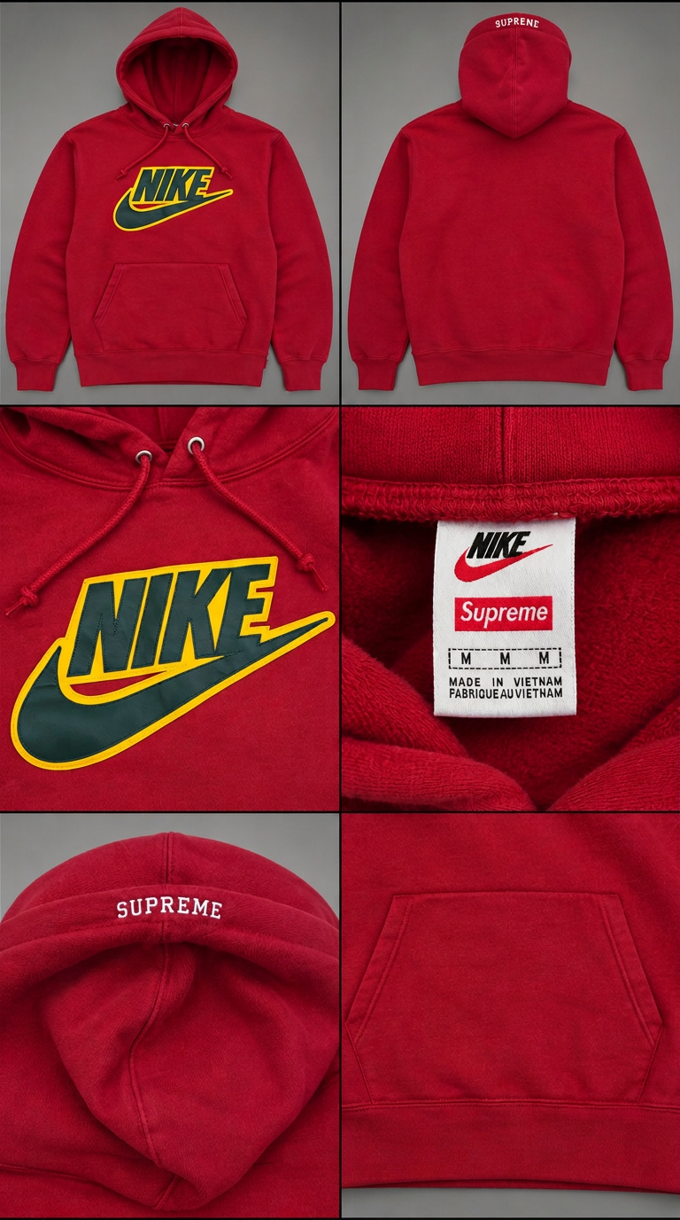 SUPREME × NIKE Leather Appliqué Hooded Sweatshirt