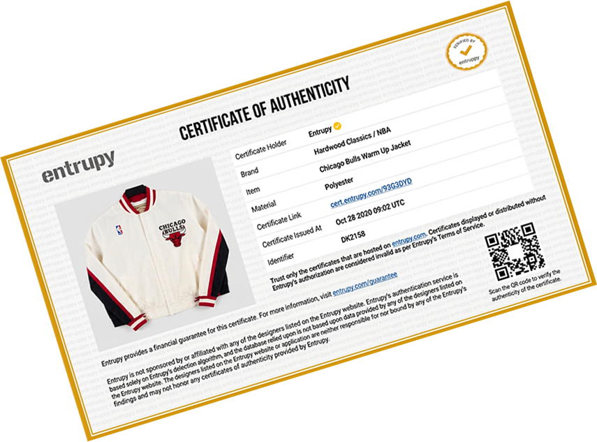 Certificado de autenticidade Entrupy